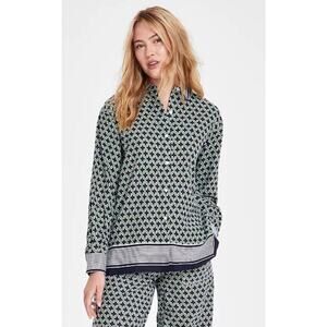 Nautica Jeans Co.‎ Womens Navy Printed Linen Button-Down Top Shirt S Lime Color